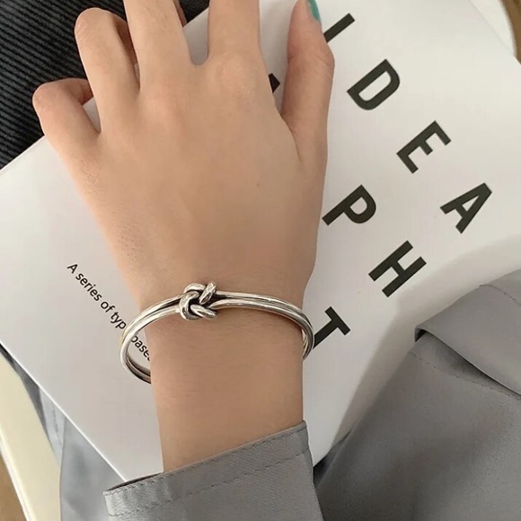 Knot Sterling Silver Bangle Cuff Bracelet - Picture 13 of 14